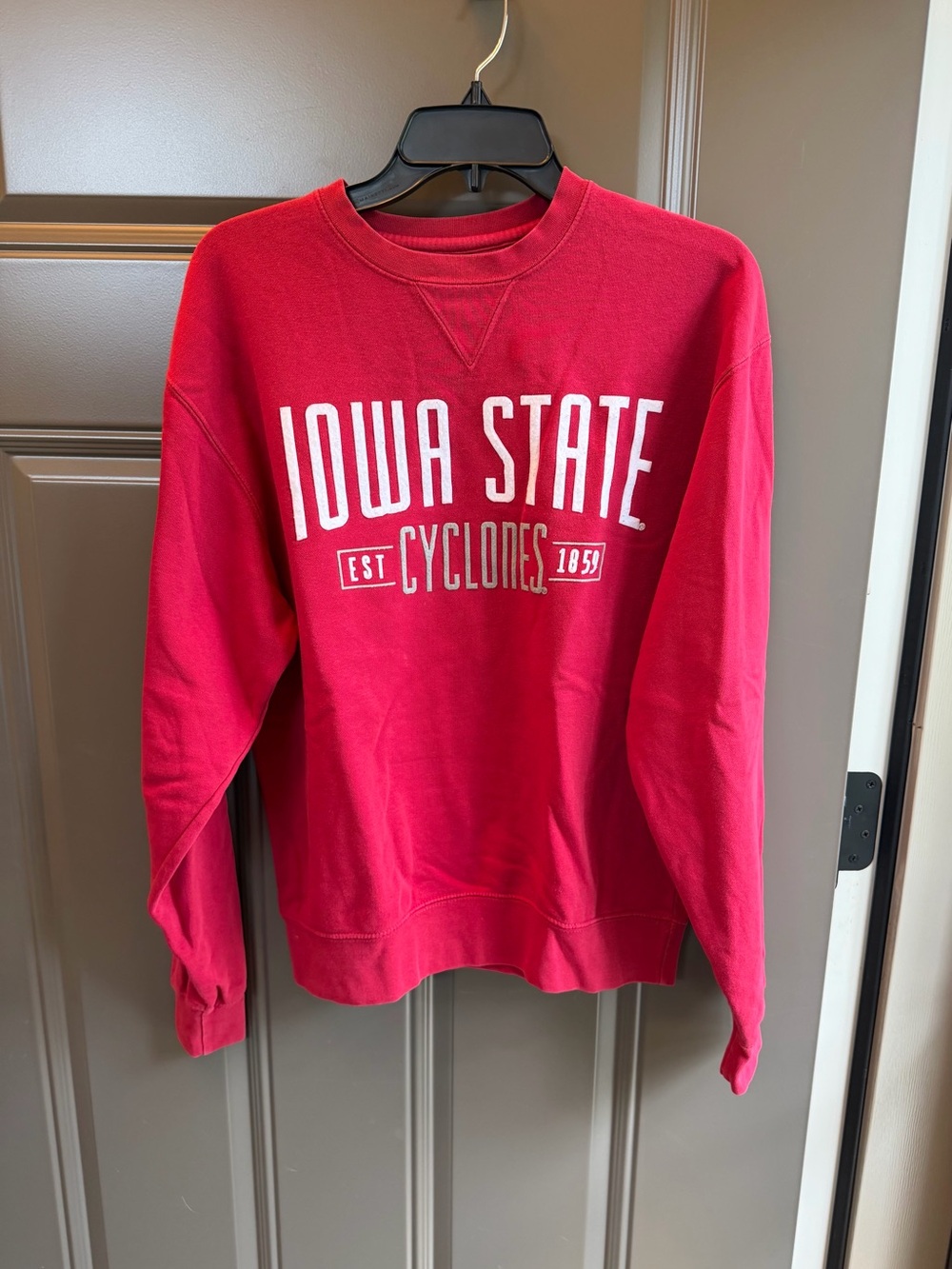 Iowa State Red Crew Sweatshirt with White Logo, Size S